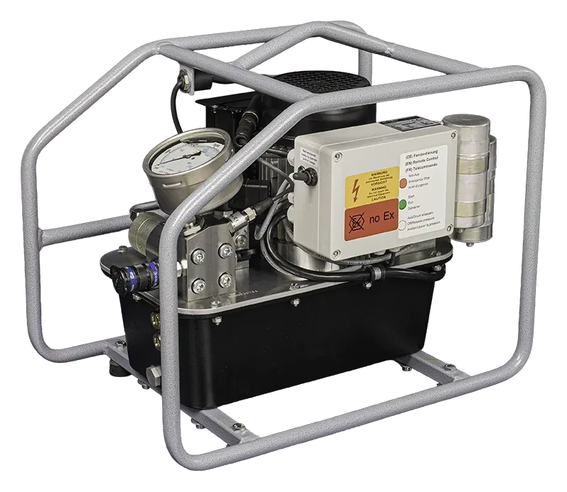 HYTORC HY-T Electric Tensioning Pump in a protective frame